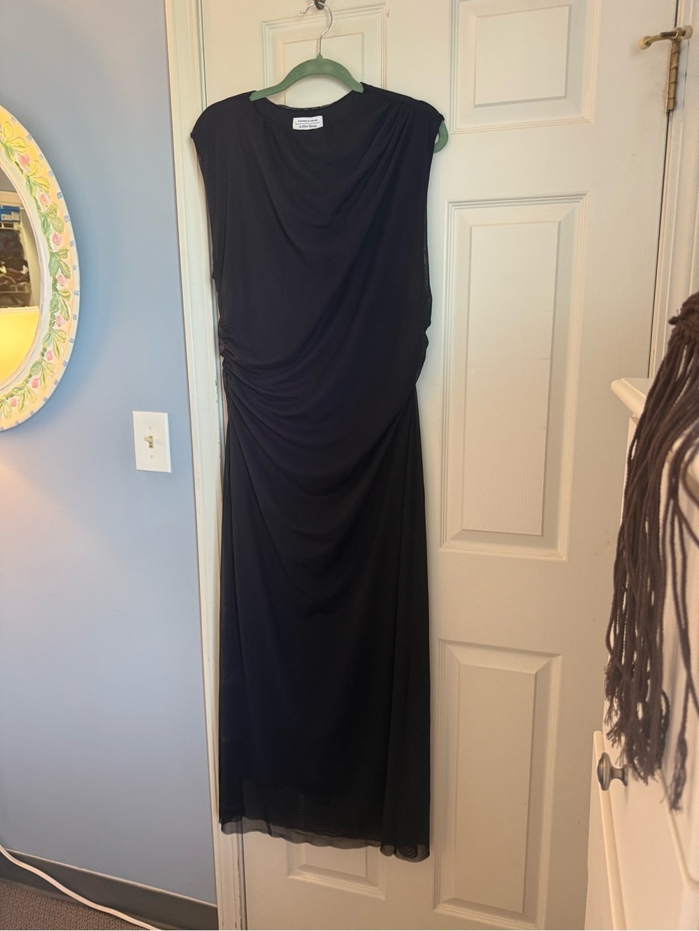 & Other Stories Navy Blue Mesh Draped Women’s Midi Dress